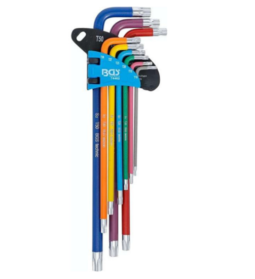 Εικόνα της Κλειδιά torx  t10-t50 (XL) χρωματιστά σετ 9 τεμαχίων με τρύπα Bgs