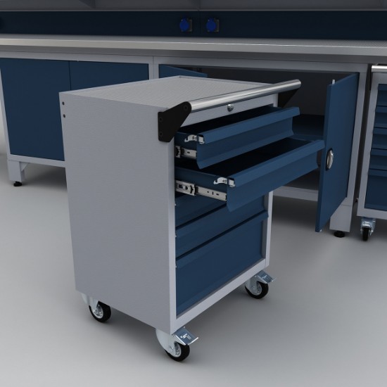 Εικόνα της Εργαλειοφόρος 5 συρταρίων RAL 7040/RAL 5020 γκρι/μπλέ με λαβή