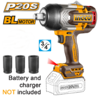 Εικόνα της Κρουστικό Μπουλονόκλειδο Μπαταρίας 20V Li-Ion SOLO 1350-1900Nm INGCO